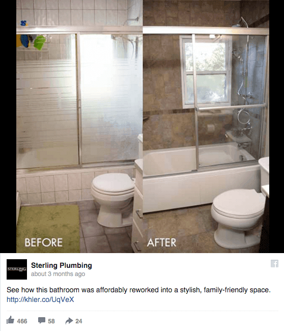 Bathroom before and after post on facebook 