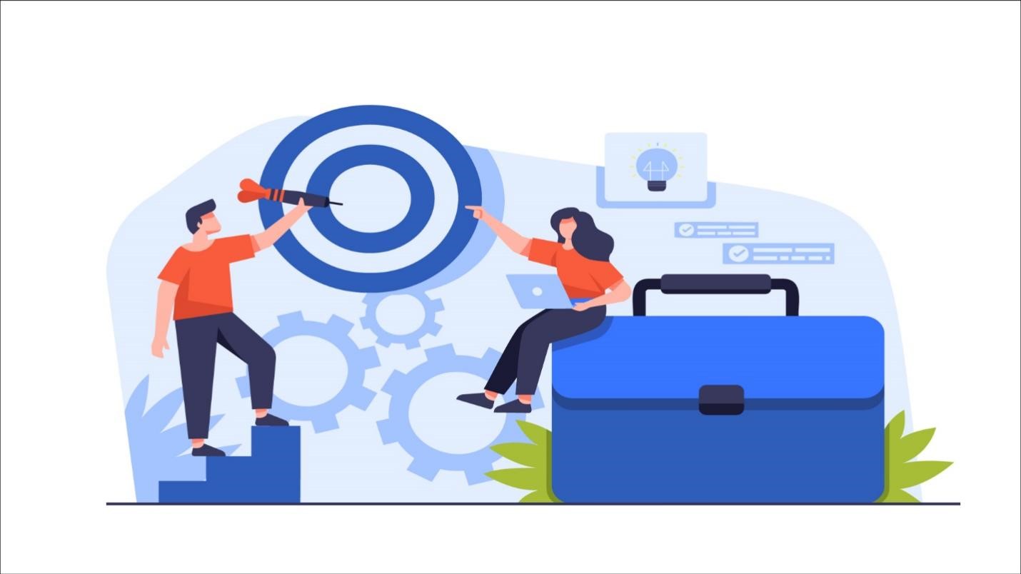 Persons pointing on target in construction business